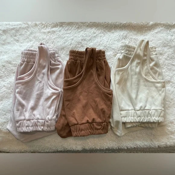 NWOT Amazon Six Piece Matching Cropped Tank & Short Sets Size Medium - Picture 2 of 8